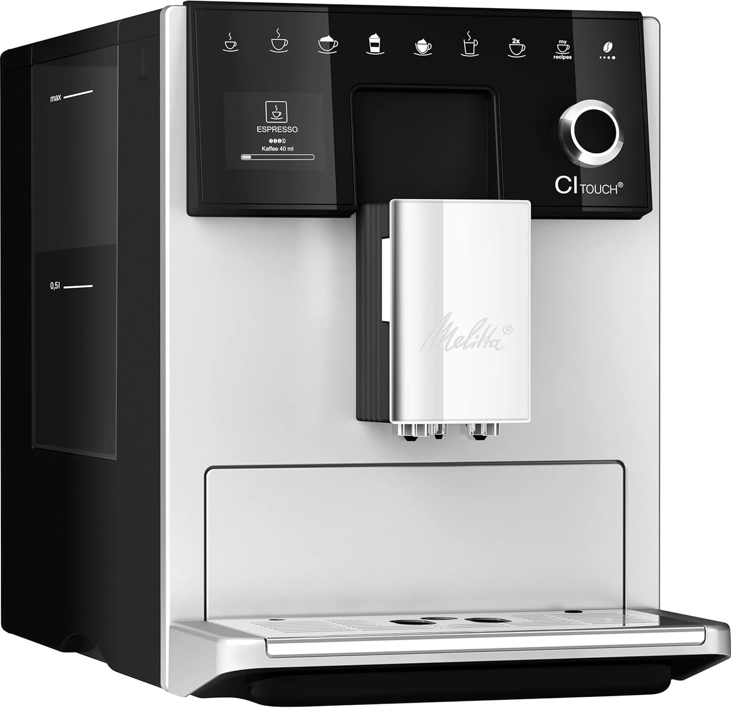 Melitta CI Touch - Fuldautomatisk espressomaskine med mælkesystem, espressomaskine med integreret kaffekværn og mælkeskummer, f.eks. til espresso eller cappuccino, sølv