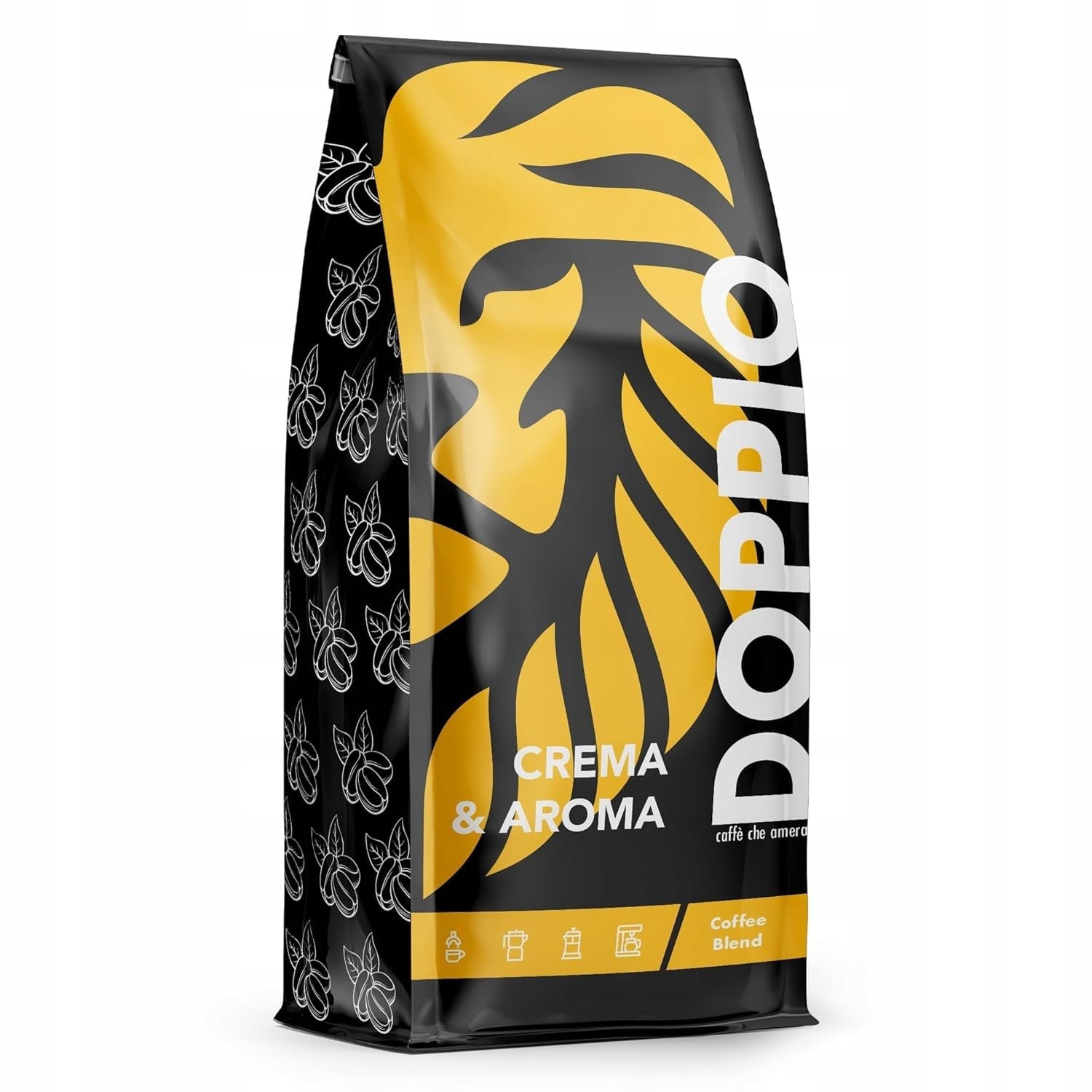 Doppio Creme & Flavor 1KG | Kaffebønner 80% Arabica og 20% ​​Robusta | med noter af kakao, nødder og karamel | Frisk og mellemstegt, lav surhedsgrad | til espresso | Blå spækhugger kaffe