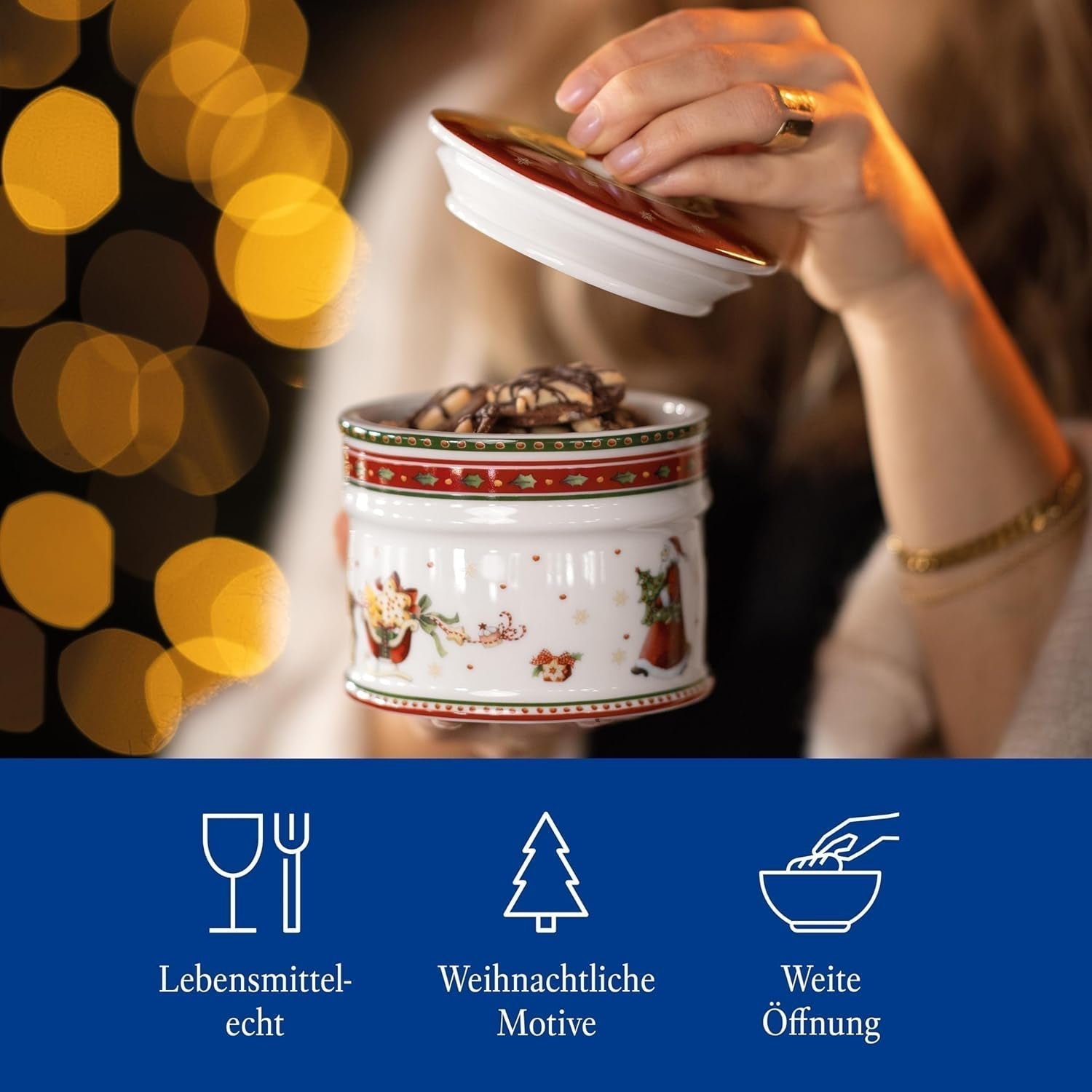 Villeroy & Boch - Winter Bakery Delight Lille opbevaringsboks, keramisk julekageæske, juleæske, småkagedåse, småkagedåse, keramisk æske med låg, slikopbevaring, premium porcelæns madopbevaringsbokse Naty Shop