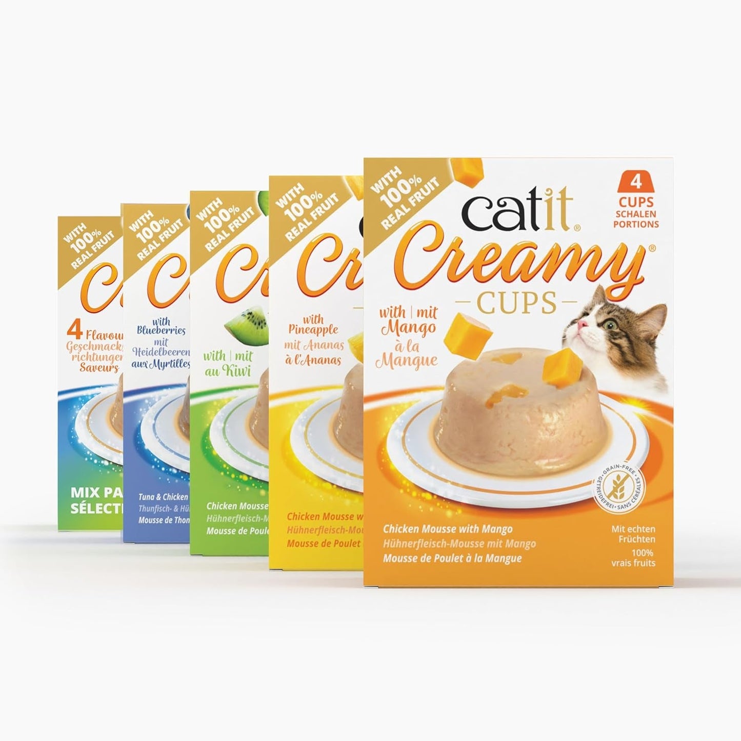Catit cremede kopper, tun og kylling med blåbær, 4x25g