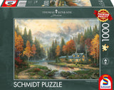 Schmidt Spiele 58784 Thomas Kinkade, Aften ved efterårssøen, puslespil 1000 brikker, farverigt puslespil Naty Shop Standardtitel