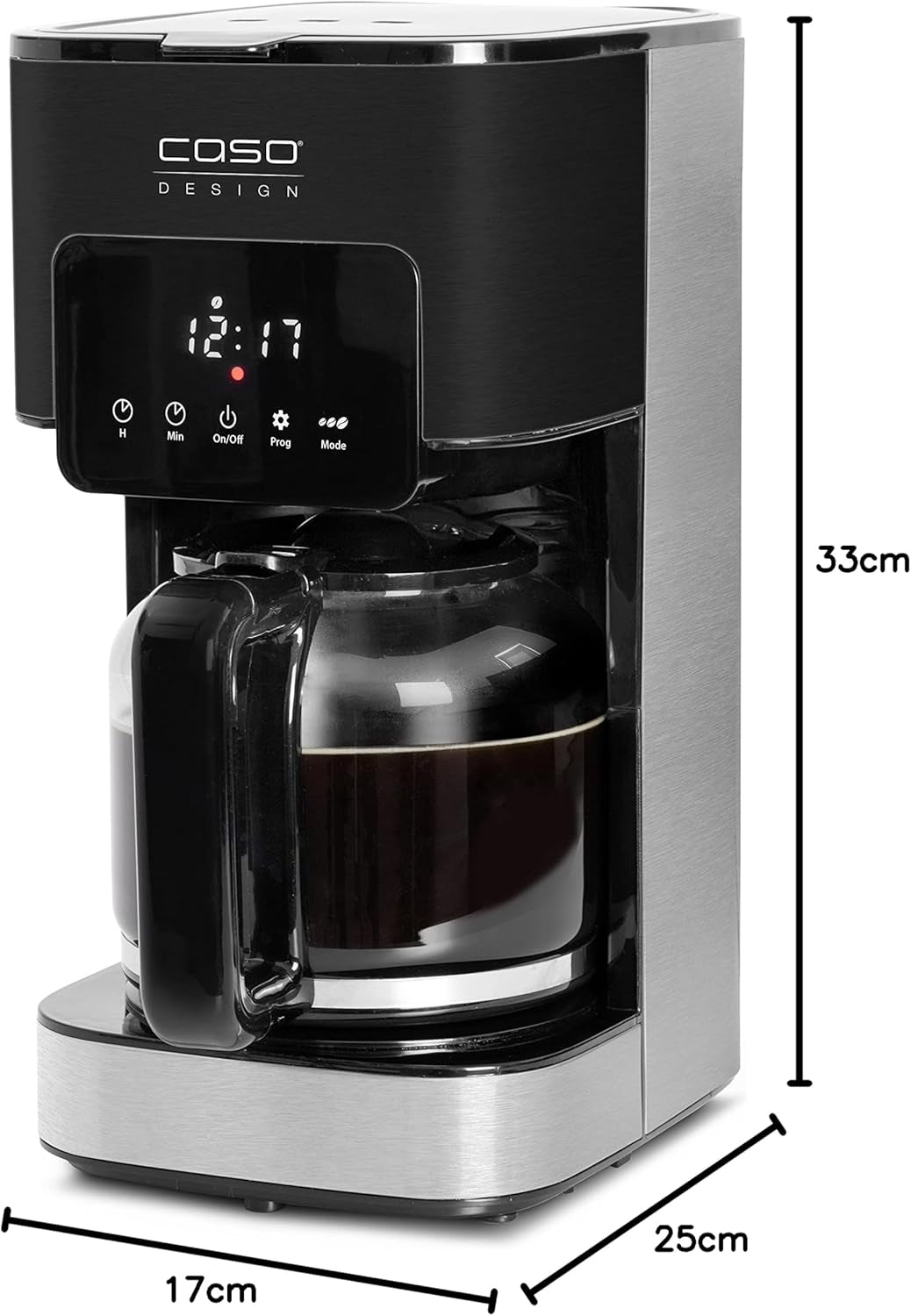 CASO Coffee Taste and Style espressomaskine med permanent filter, 1,5 l, optimal bryggetemperatur 92-96 °C, anti-drypsystem, optimeret bryggehoved, rustfrit stål, 12 kopper