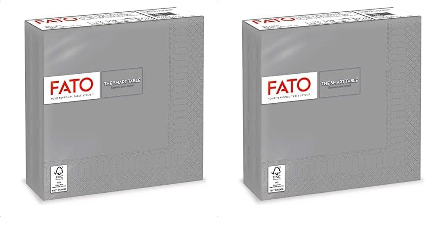 , Papirservietter til engangsbrug, ideelle til afslappede frokoster og buffeter, pakke med 50 servietter, størrelse 33X33, foldet i 4, 2 lag, gråt, 100 % rent cellulosepapir, Fsc-certificeret