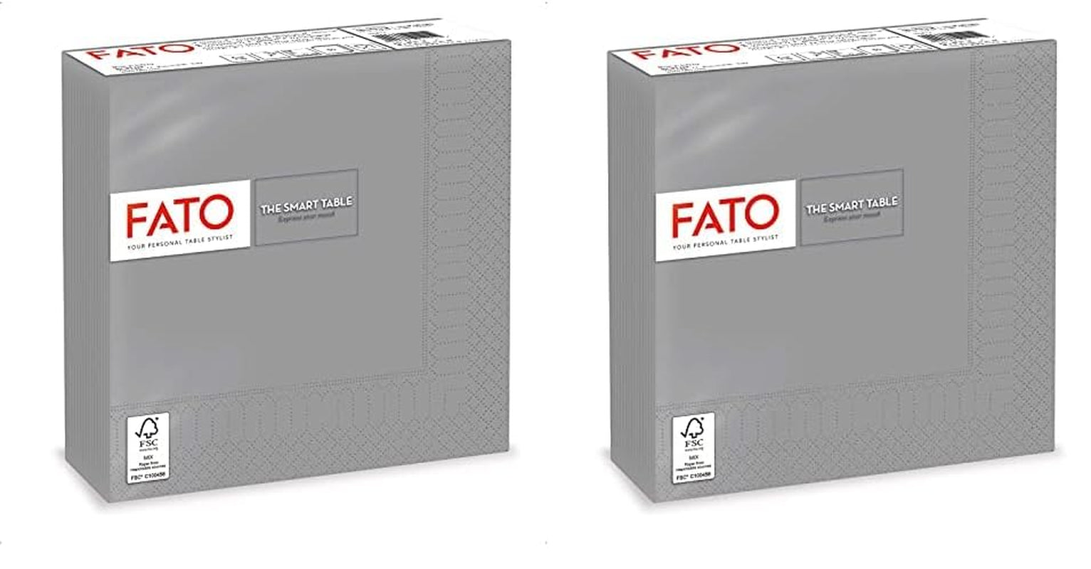, Papirservietter til engangsbrug, ideelle til afslappede frokoster og buffeter, pakke med 50 servietter, størrelse 33X33, foldet i 4, 2 lag, gråt, 100 % rent cellulosepapir, Fsc-certificeret