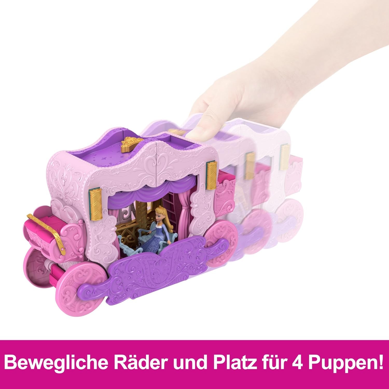 Mattel Disney Princess forvandler legesætvogn til slot med lille nordlysdukke, 3 niveauer, 6 legeområder, 4 figurer, møbler og tilbehør HWX17 Naty Shop-dukker