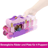 Mattel Disney Princess Transformation Legesæt Vogn til Slot med Aurora Mini Dukke, 3 niveauer, 6 legeområder, 4 figurer, møbler og tilbehør HWX17