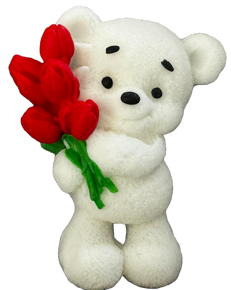 Spiselig sukkerdekoration, Bamse med tulipaner Dekorationer fra Naty Shop Sugar Paste