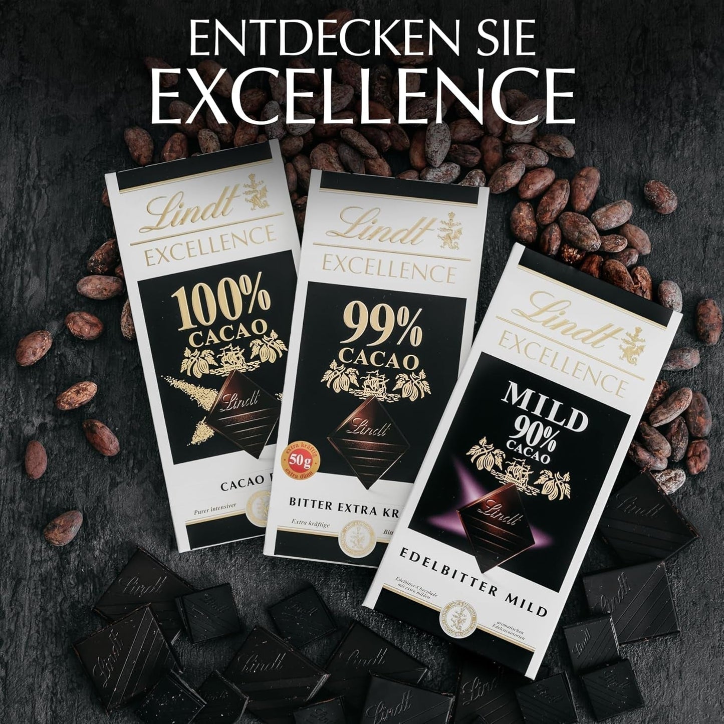 Lindt EXCELLENCE 99% Kakao - Edelbitter-chokolade | 50 G Tafel | Ekstra Kräftige Bitter-chokolade | Intensifier Kakao-Geschmack | Mørk chokolade | Vegansk Schokolade | Schokoladengeschenk Naty Shop