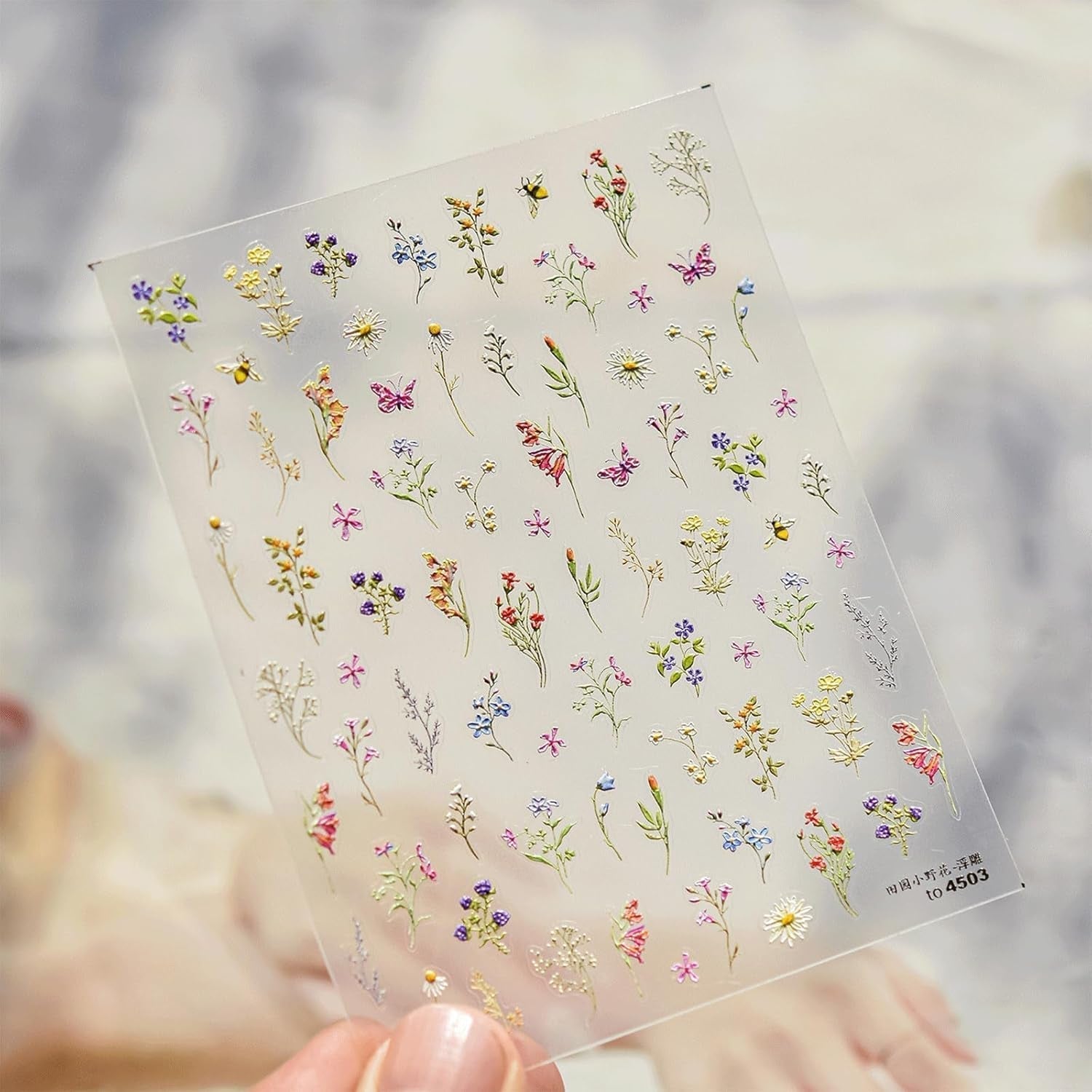 JMEOWIO 3D Nagelsticker Blumen Nail Art Sticker Selbstklebend Nagelaufkleber 5D Stereoskopisk Frühling Sommer Blumen Dekoration Nageldesign Tilbehør 1 Blatt