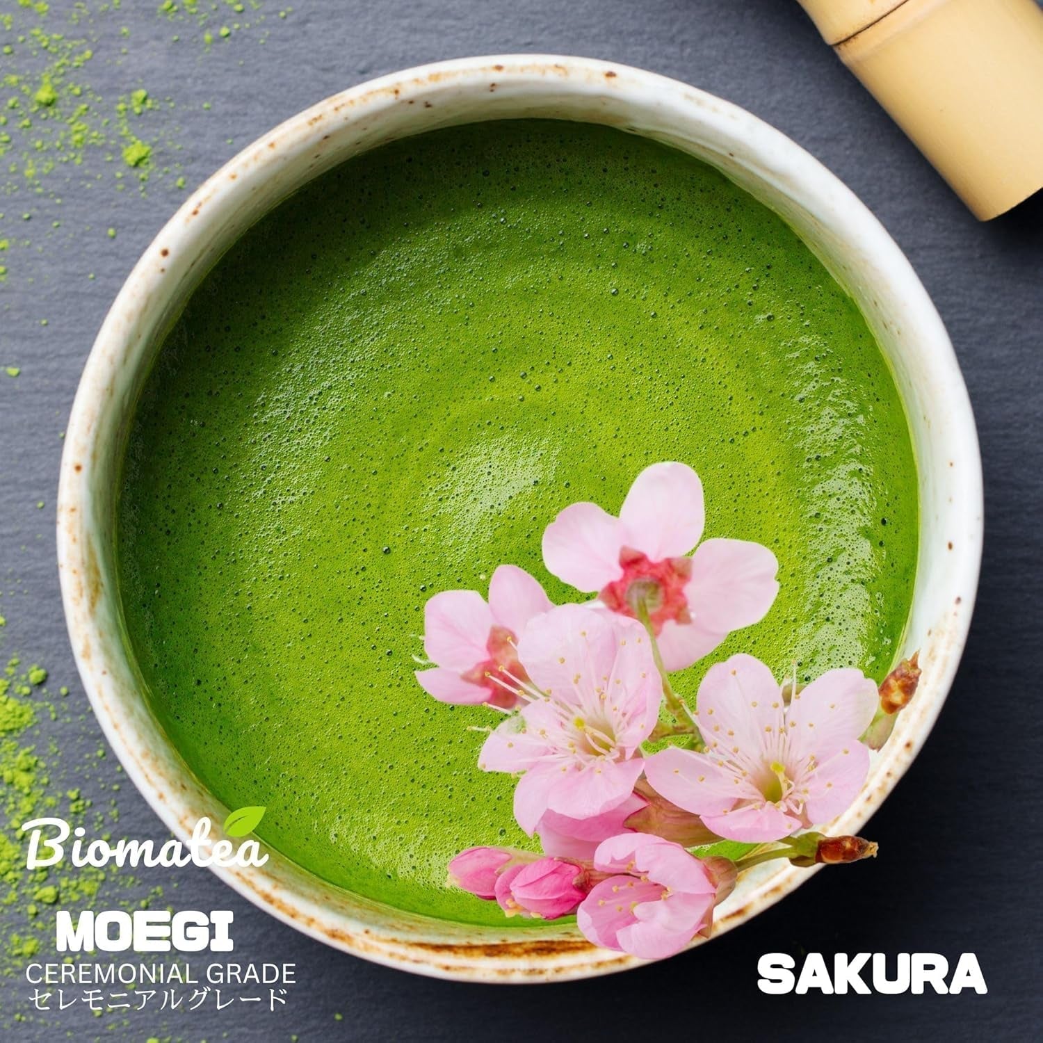 Sakura Matcha te 50 g - ceremoniel kvalitet fra Japan - Premium grøn te med Sakura blomsterpulver - Første høst, stenmalet, vegansk, ingen tilsætningsstoffer