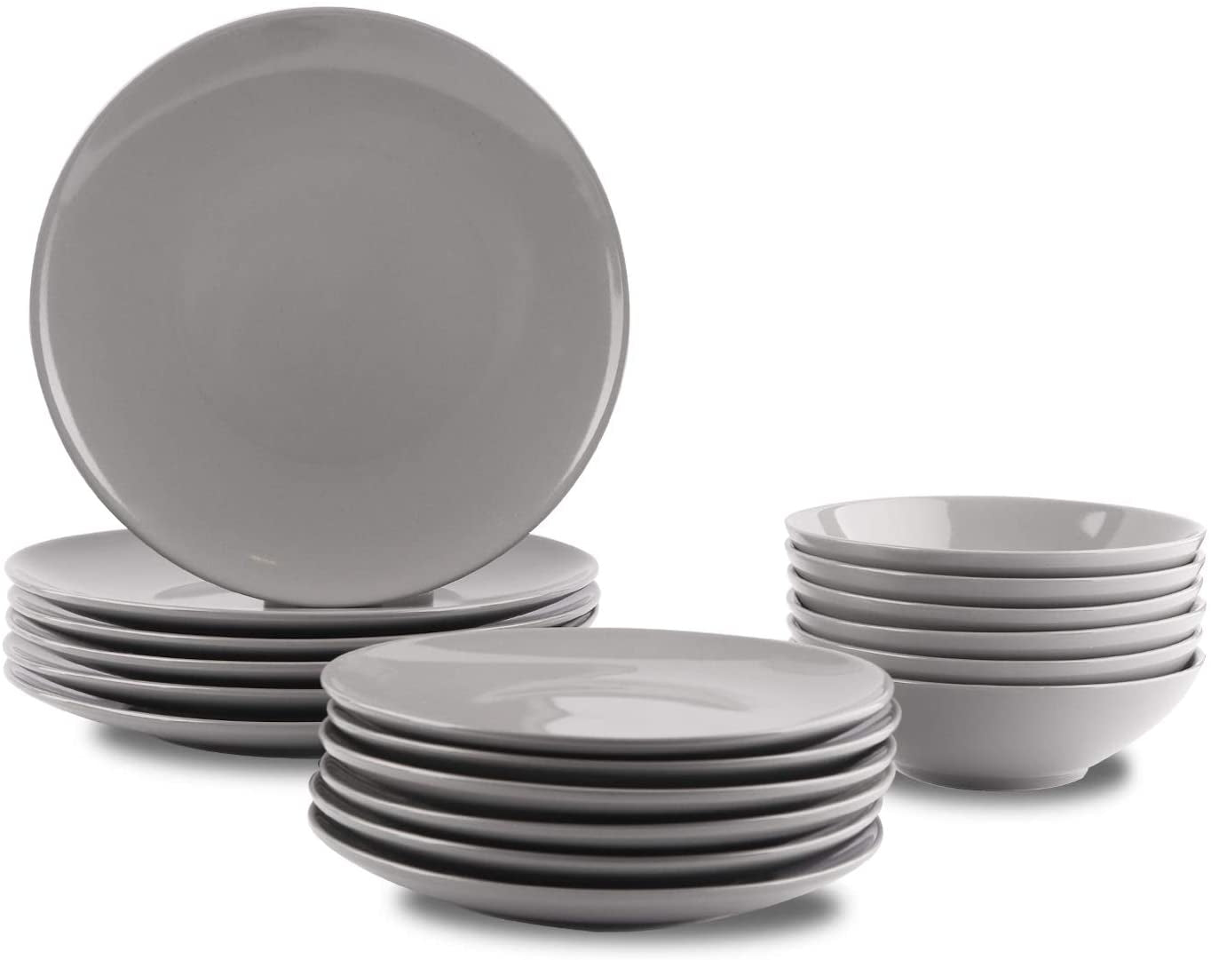 Amazon Basics 18-dele Smoky Grey 6-Serve Stoneware Dinerware Set