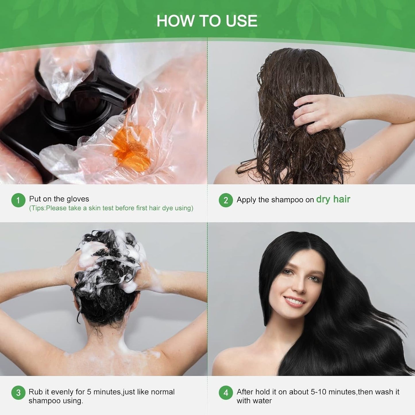 Instant Black Hair Shampoo, Natural Hair Dye Shampoo, 100 % gråt dæksel - nemt og hurtigt, semi-permanent farve til sort hår, hårfarve shampoo til mænd og kvinder Hårfarve Naty Shop