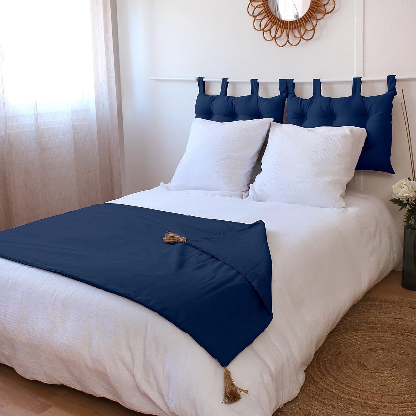 Enjoy Home - Panama Collection - Quilt med 4 jute kvaster - 100% bomuld - Oeko-Tex certifikat - 90 X 190 Cm - Farve: Marineblå Dyner og dyner Naty Shop Standard titel