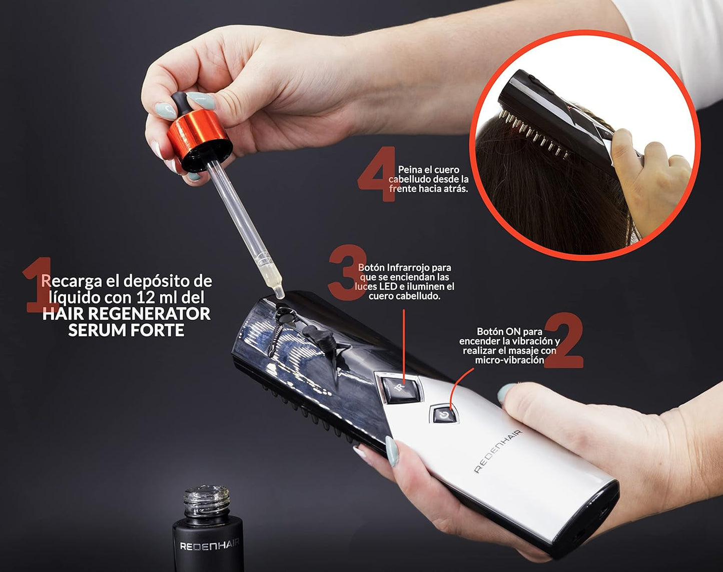 Redenhair Hårregenereringsbørste - hårtabsbehandling - hårvækststimulator - ideel hårvækst - forebyggelse af hårtab for kvinder og mænd Hårpleje Naty Shop