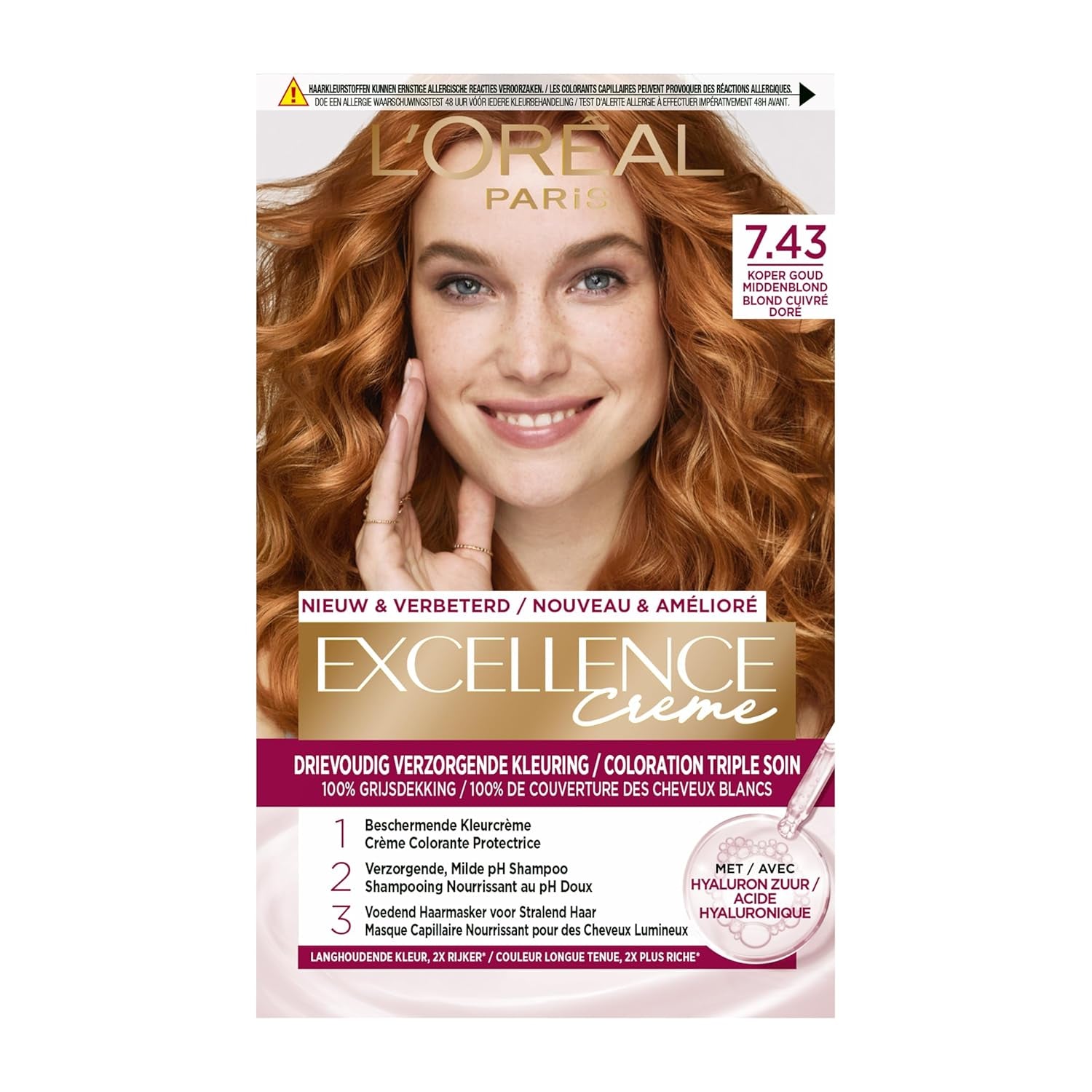 Paris Excellence Creme 7.43 Hårfarve Rød - Hårfarve (Rød, Blond Cuuvré Gold, Belgien, 63 mm, 100 mm, 163 mm) Naty Shop Hårfarve Standardtitel