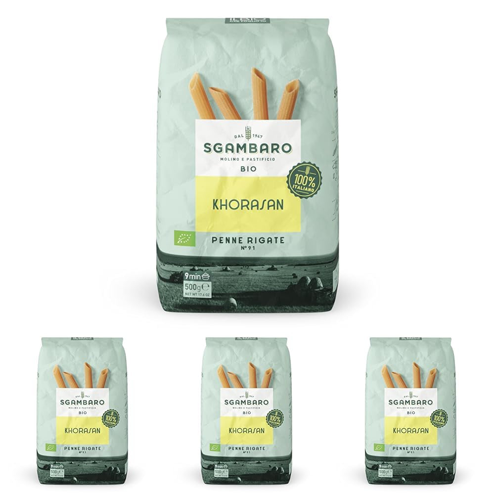Økologisk Penne Rigate Pasta N.91 - 500g fra Khorasan Wheat - Antik hvede, rig på protein, 100% dyrket i Italien - Alsidig i køkkenet og rig på næringsstoffer