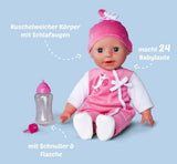 Simba 105140489 - Laura Baby Talk Doll, 38 cm blød kropsdukke med søvnige øjne i sød jumpsuit, 24 babylyde, Legedukke, Babydukke, 2+