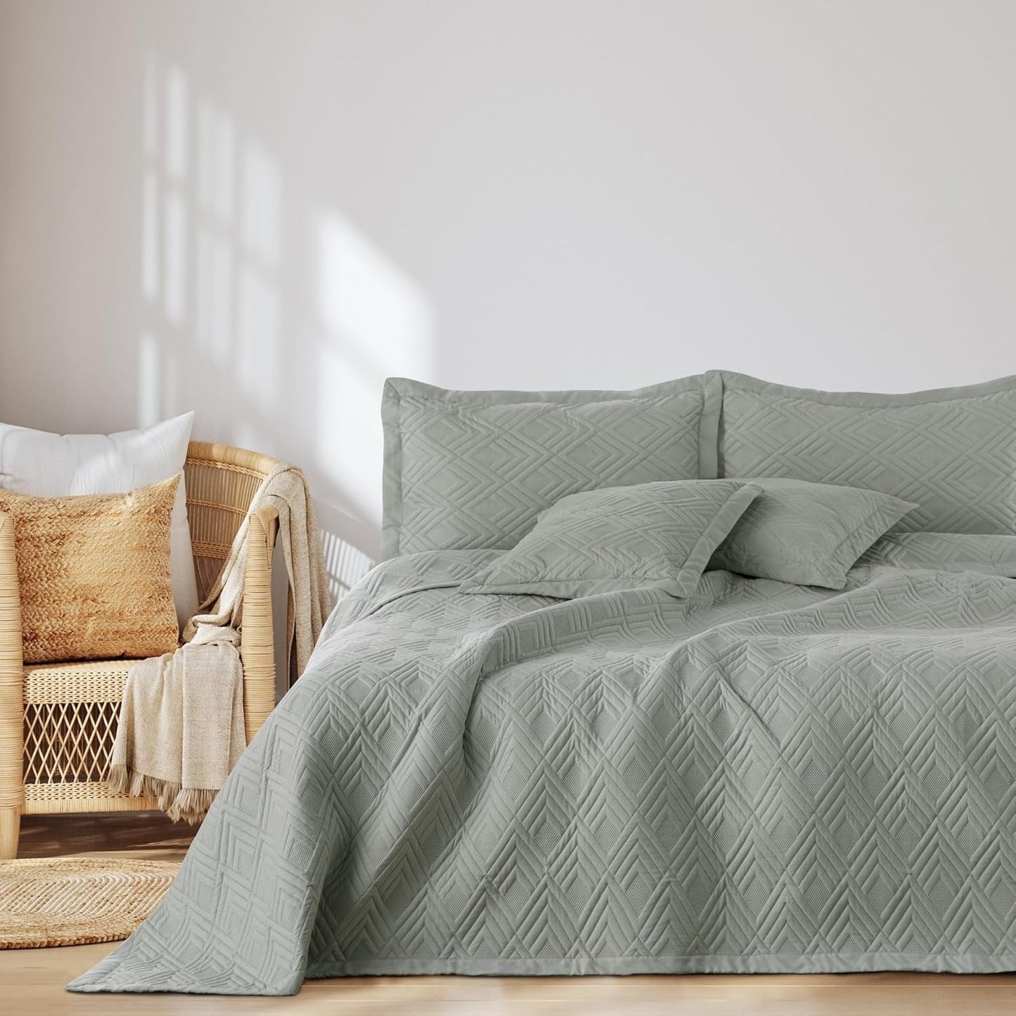 Ameliahome Sengetæppe 170X210 Cm Dobbeltsidet sengetæppe Ultrasonic Quilting Polyester Ophelia Mørkegrønne Senge og Tæpper Besuche den AmeliaHome-Store Ofelia Grå 260X280 Cm