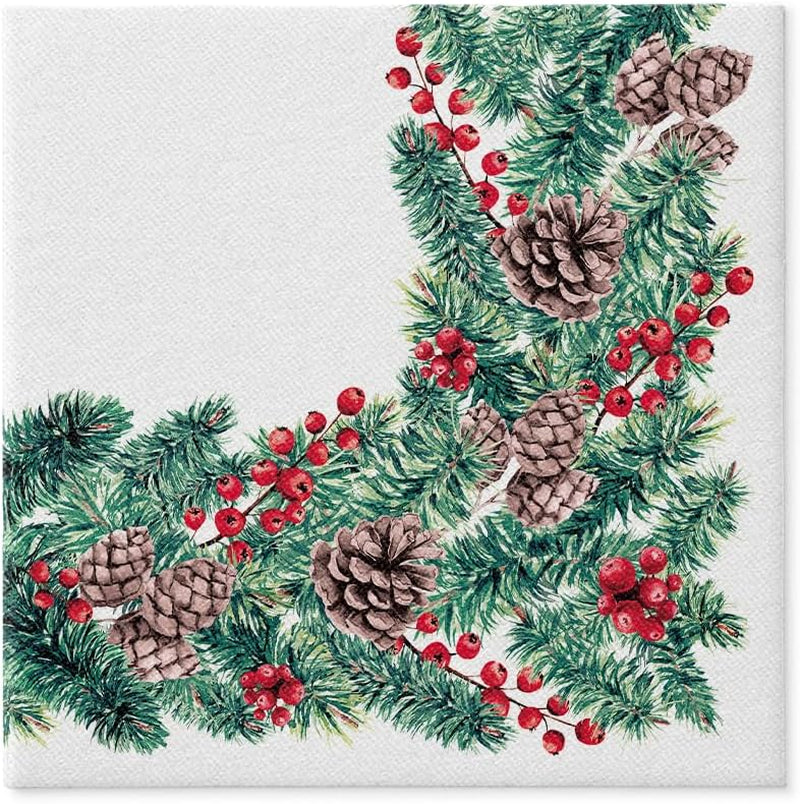 PAW - Airlaid servietter (40 X 40 Cm) I 50 stykker I Perfekt til jul, vinter, helligdage I Juleaften Bordpynt I Airlaid stoflignende servietter Vintergrene I Vintergrene