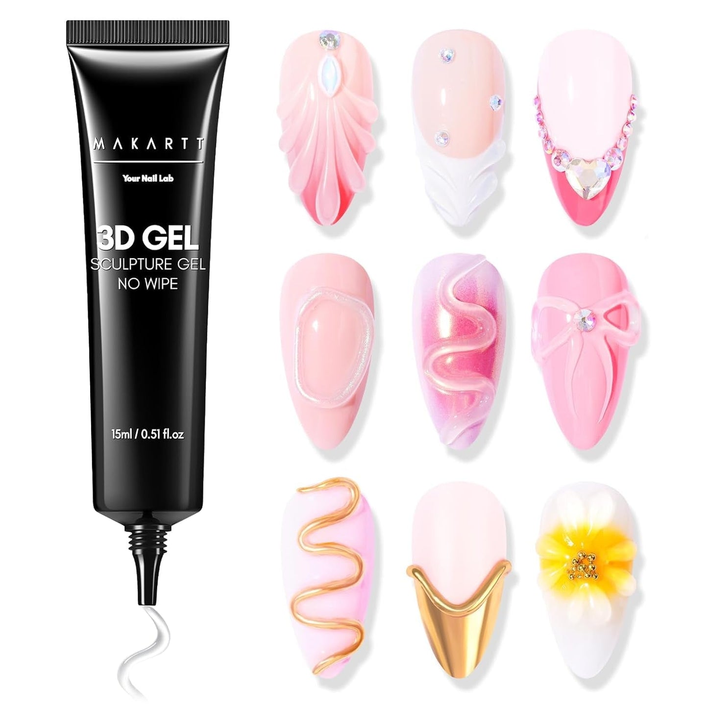 Makartt 3D Nail Art Gel - Rhinestone Glue Gel 15G til Nail Nøgleringe, Multifunktionel Nail Sculpture Gel til DIY Nail Design, Nail Sculpture Nail Modeling at Home (gennemsigtig)