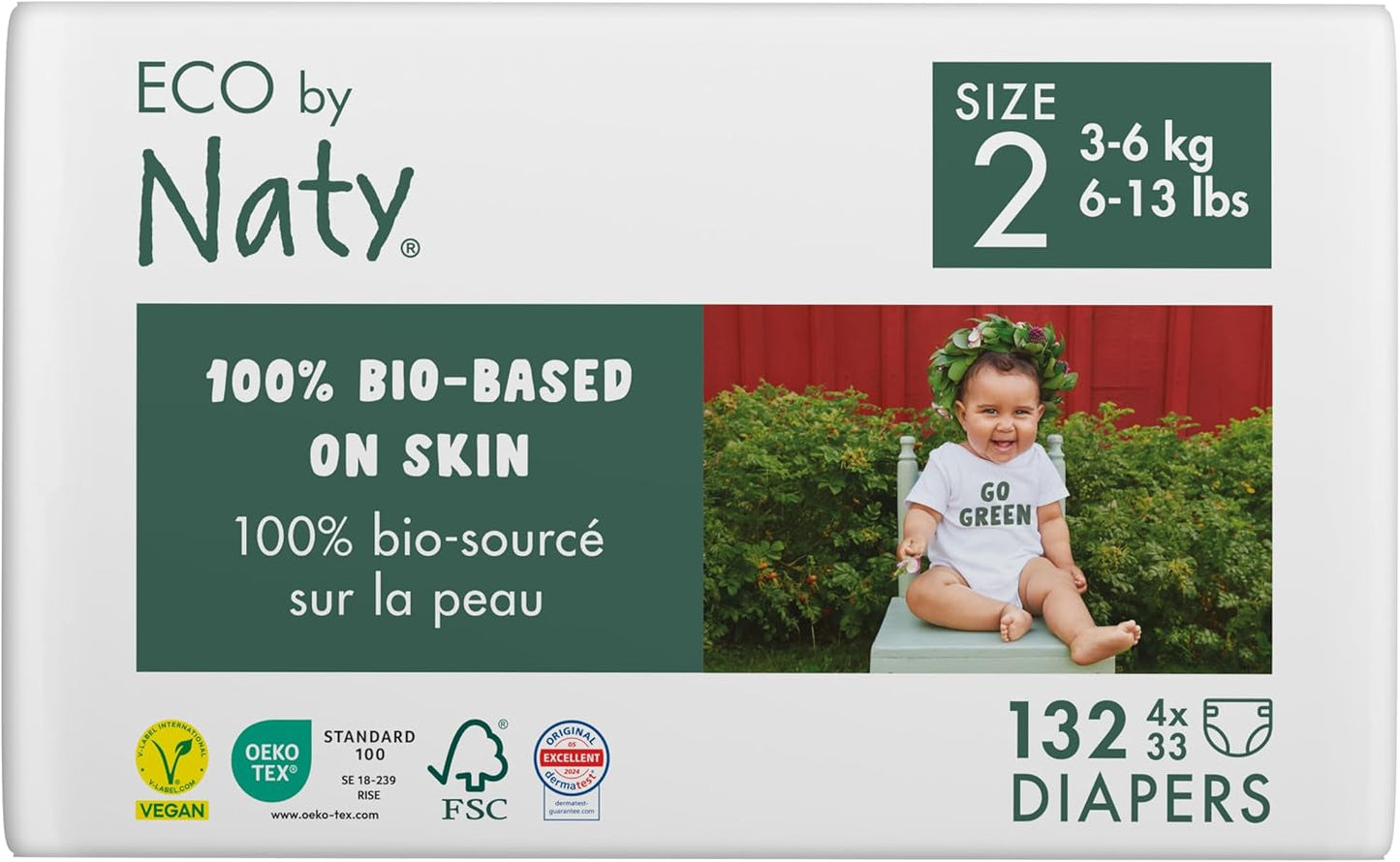 Eco Diapers Eco fra Naty Baby Eco Diapers - premium økologiske bleer, miljøvenlige, lavet af plantebaserede materialer, ideel til følsom babyhud (størrelse 5 - 80 stk.)