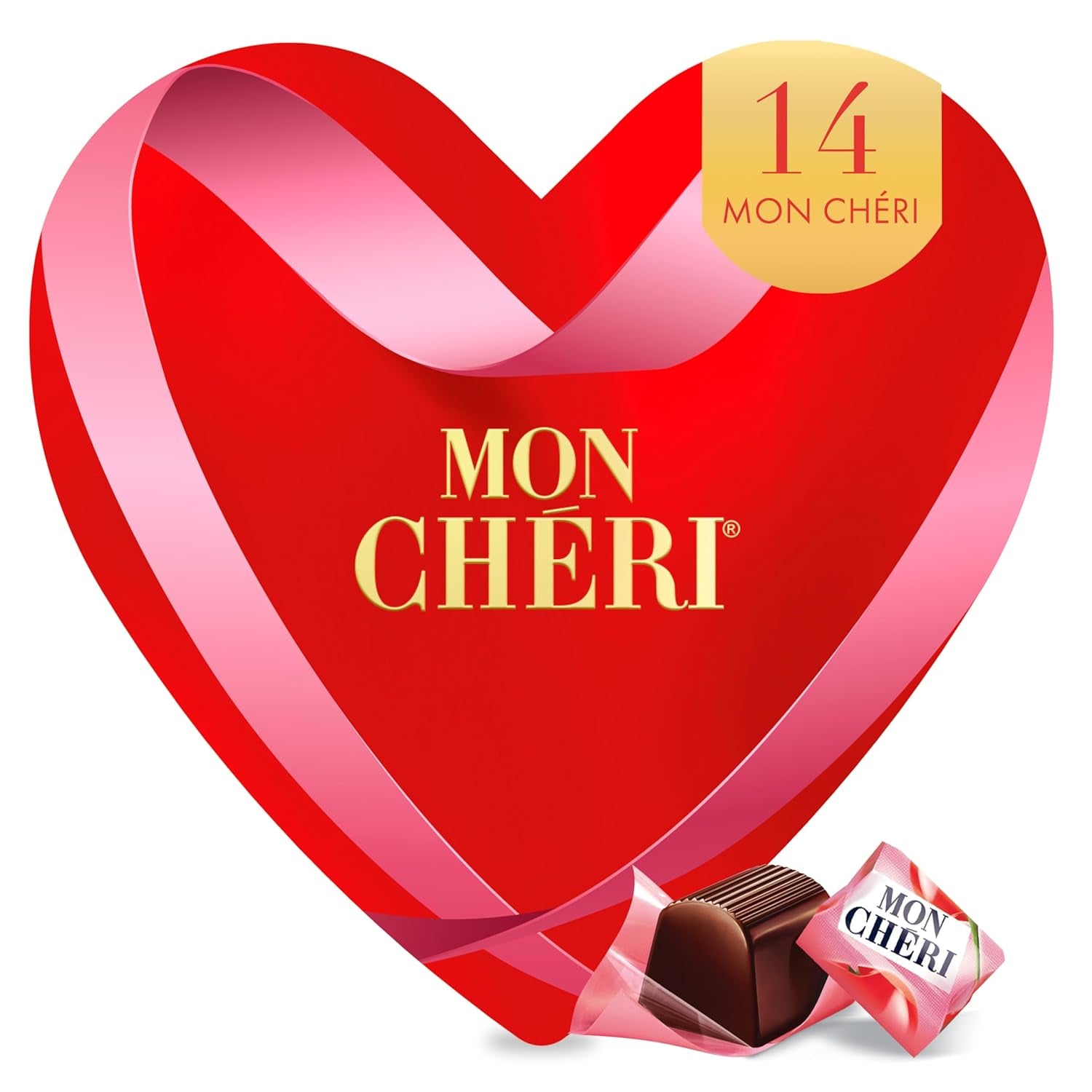 Ferrero Mon Chéri Heart - Valentinsdag Chokoladegave til ham og hende - Sprød chokolade, frugtagtig likør og kirsebær med smag - Til Valentinsdag, Mors Dag og påske - 1 pakke 147g