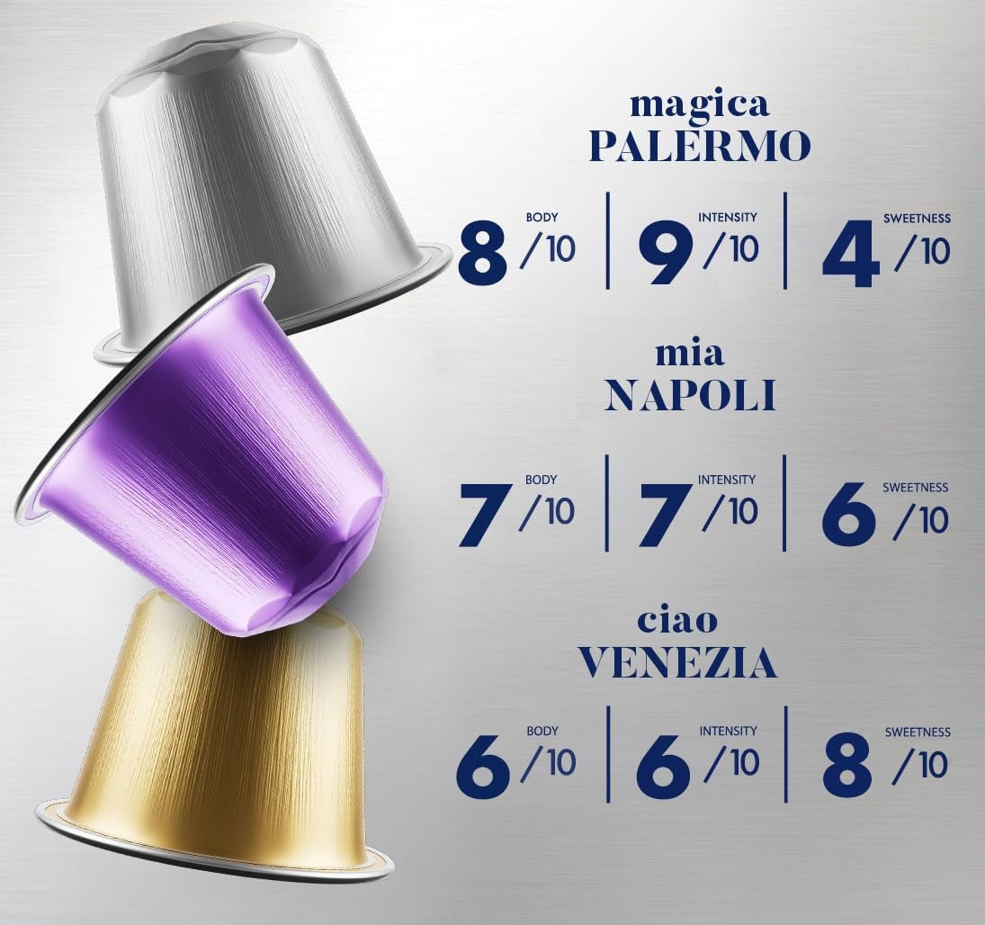 Caffè Borbone Verkostung Kit, 90 aluminiumskapsler: 30 Mia Napoli, 30 Ciao Venezia, 30 Magica Palermo, (3 x 30 Stück) – Kompatibel med Kaffeemaschinen für den Hausgebrauch af Nespresso®-mærket*