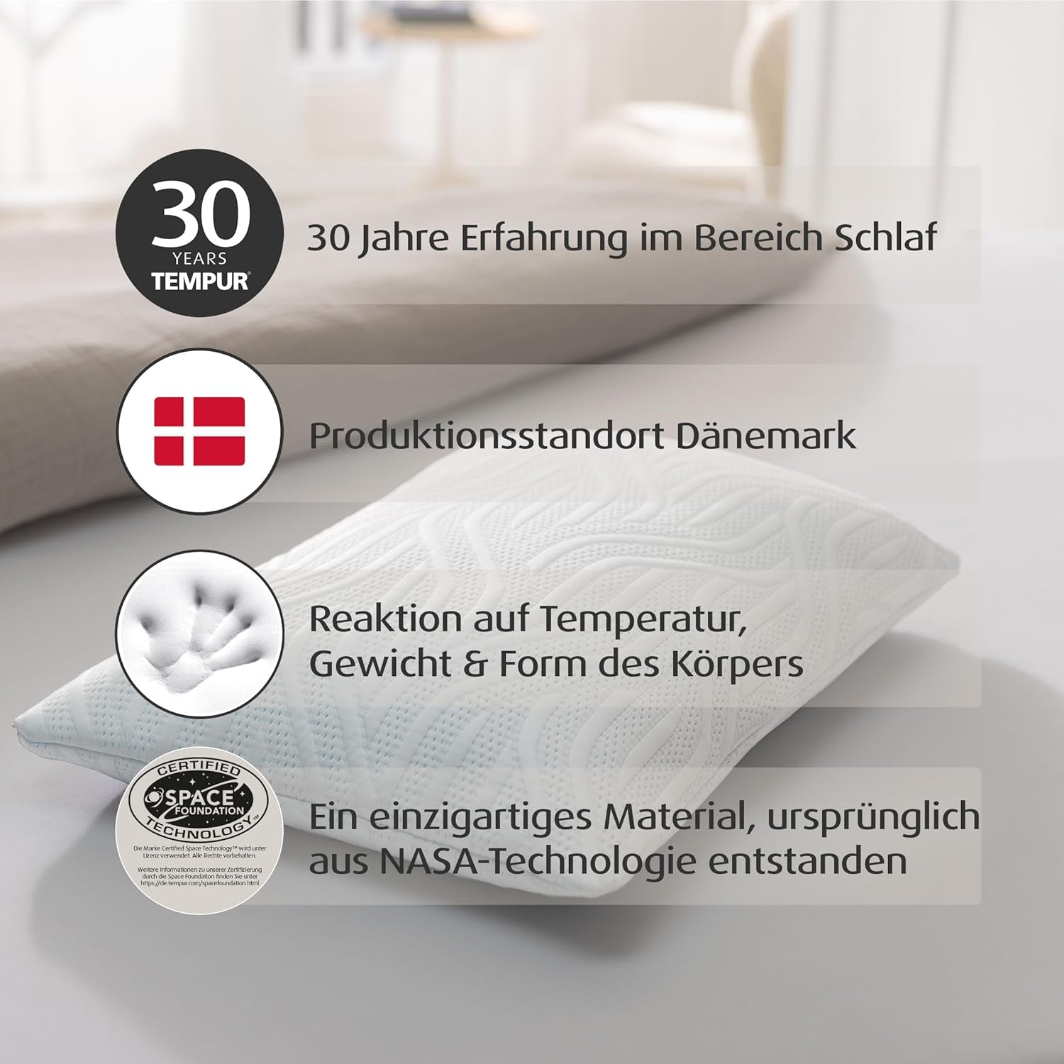 TEMPUR Comfort Air Medium sovepude, Åndbar pude til enhver soveposition, OEKO-TEX MADE i GRØN, medium fasthed, 40 X 80 Cm Naty Shop standardpuder