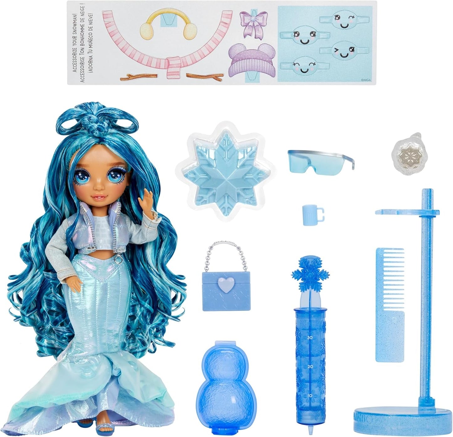 Rainbow High Winter Wonderland - Skyler (blå) - 28 cm Hidden Magic Water Accumulating Snow Fashion Dukke med Snowman Set, velegnet til 4-12 år gamle børn og samlere Naty Shop Dolls