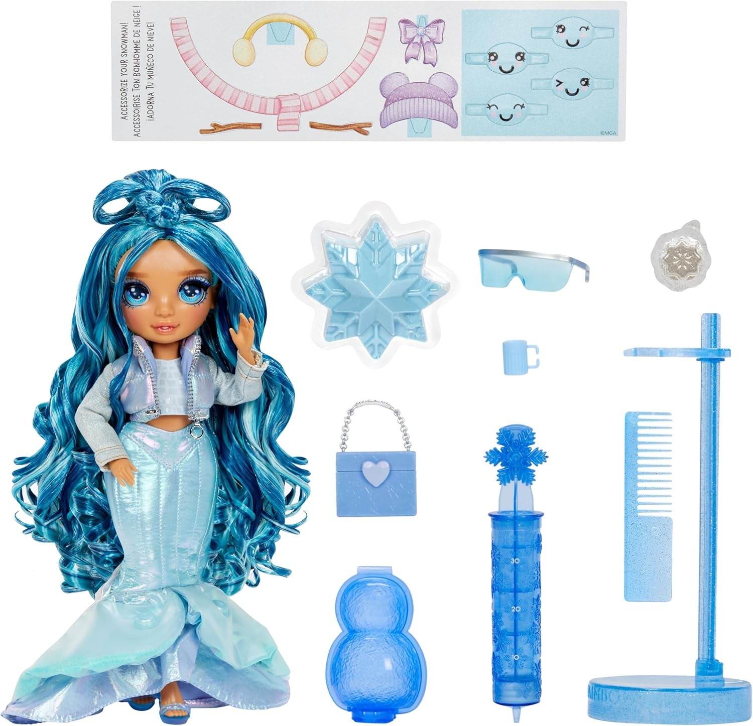 Rainbow High Winter Wonderland - Skyler (blå) - 28 cm Hidden Magic Water Accumulating Snow Fashion Dukke med Snowman Set, velegnet til 4-12 år gamle børn og samlere Naty Shop Dolls