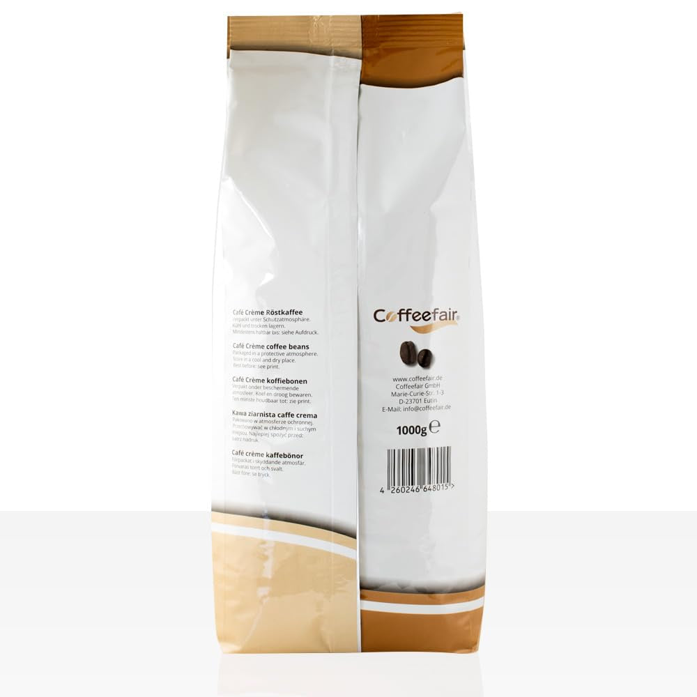 Coffeefair Cafe Creme Kaffeebohnen i Barista Qualität - 1 kg til Kaffeevollautomaten, Mischbohne til Kaffee eller Espresso-verwendbar, schonende Trommelröstung