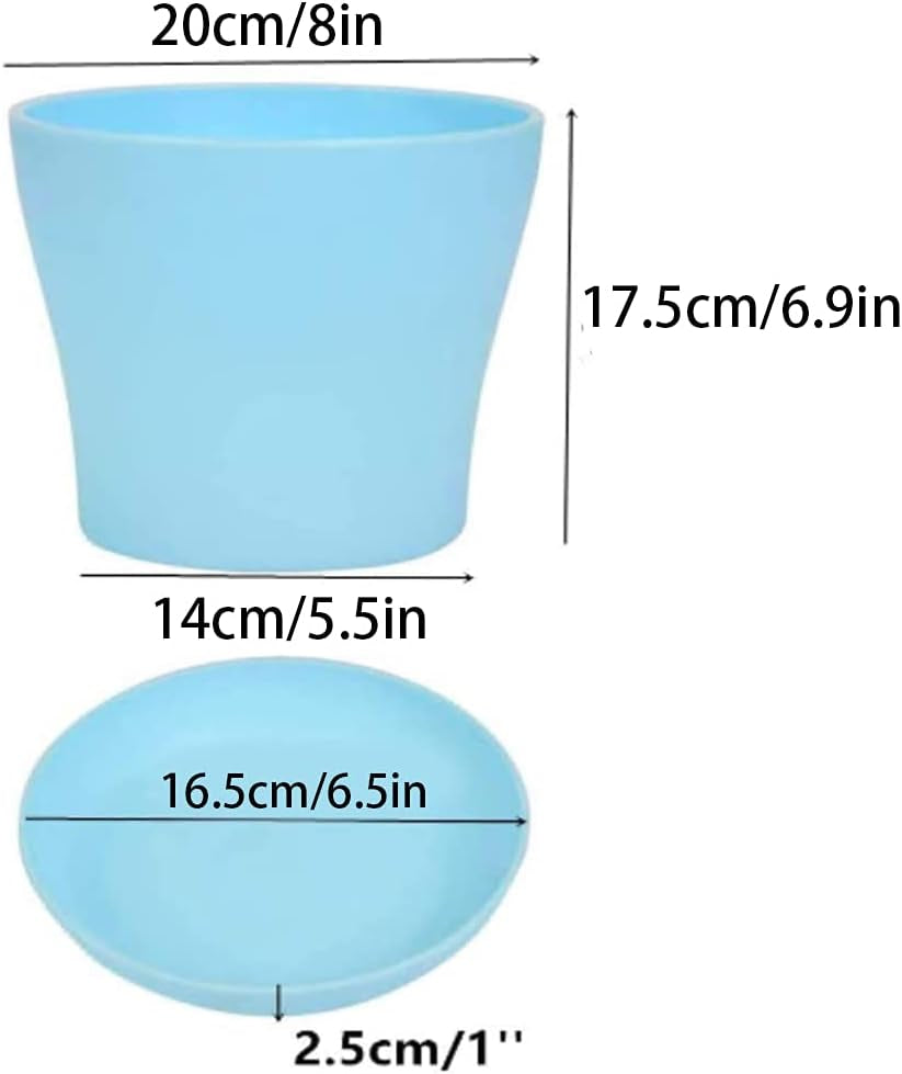 20 cm store plastik urtepotter med underkopper, hvide selvvandende urtepotter med underkopper, plastik frøplante potter, fortykkede potter til indendørs og udendørs plantning (6 stykker)