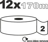 Toiletpapir Renova Jumbo BLK, 12 ruller ved 170 M, hvidt papir, 2 lag