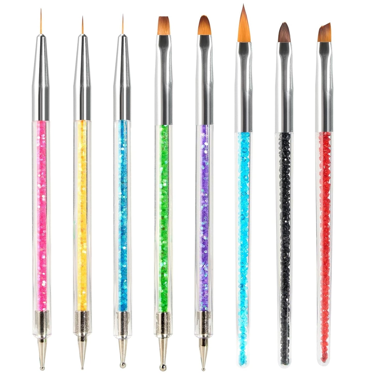 8 Stück Nagel Pinsel, Nagelkunstpinsel Pinsel Sæt, Pinsel Für Nägel Mit Doppelkopf Nail Art Pinsel Sæt Dotting Pen Og Gel Børste til negle Præzise Pinsel Für Nageldesign Und Verzierungen