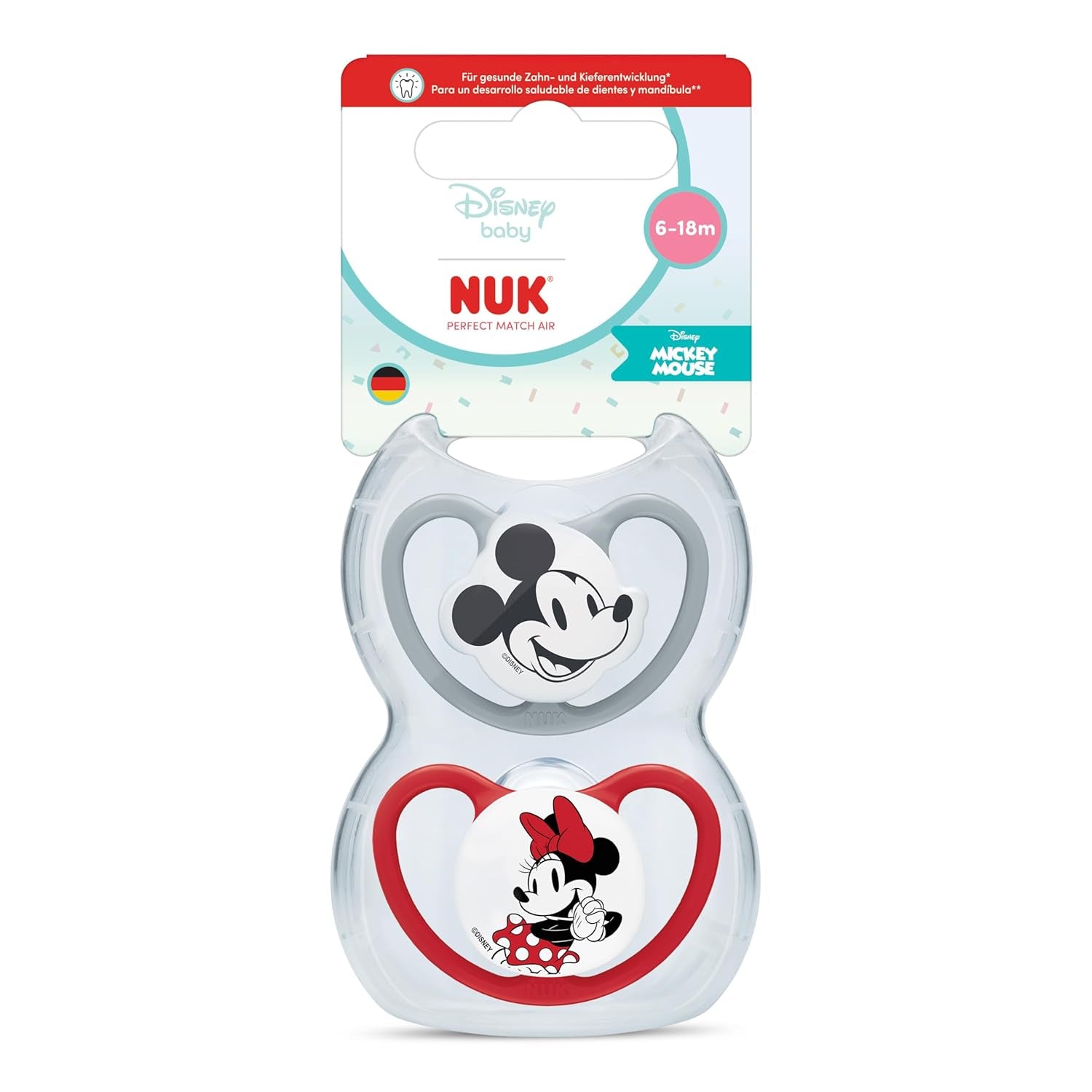 NUK Perfect Match luftsutter til babyer | 6-18 måneder | Ortodontiske sutter, der fremmer luftcirkulationen og forhindrer udslæt forårsaget af spyt | 95 % accept af babyer** | Disney Minnie Mouse | Pakke med 2