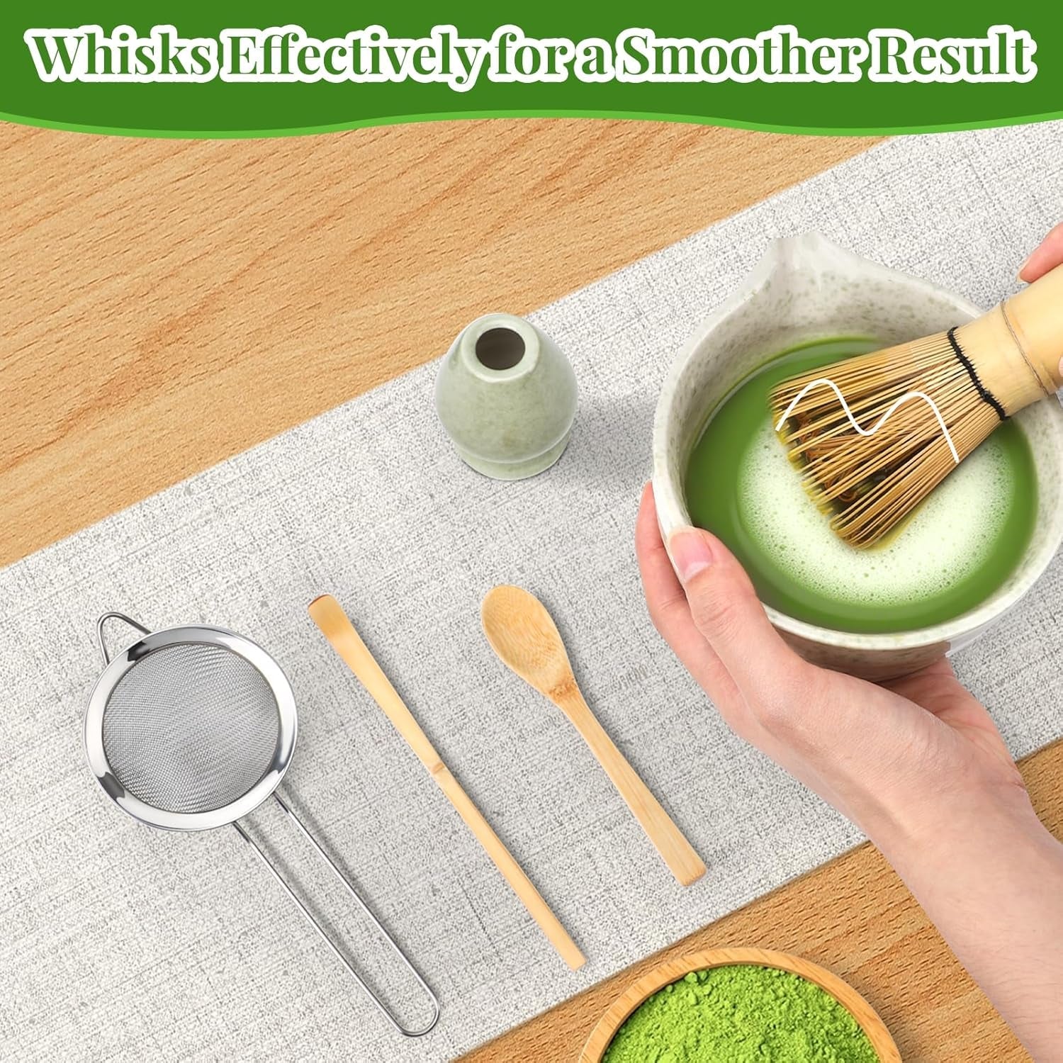 Alyvisun Matcha-sæt, 5-delt Matcha-tesæt med Matcha-tekande og Matcha-teholder, teske, teske, Matcha-tesæt til Matcha-elskere, ideel til begyndere og entusiaster