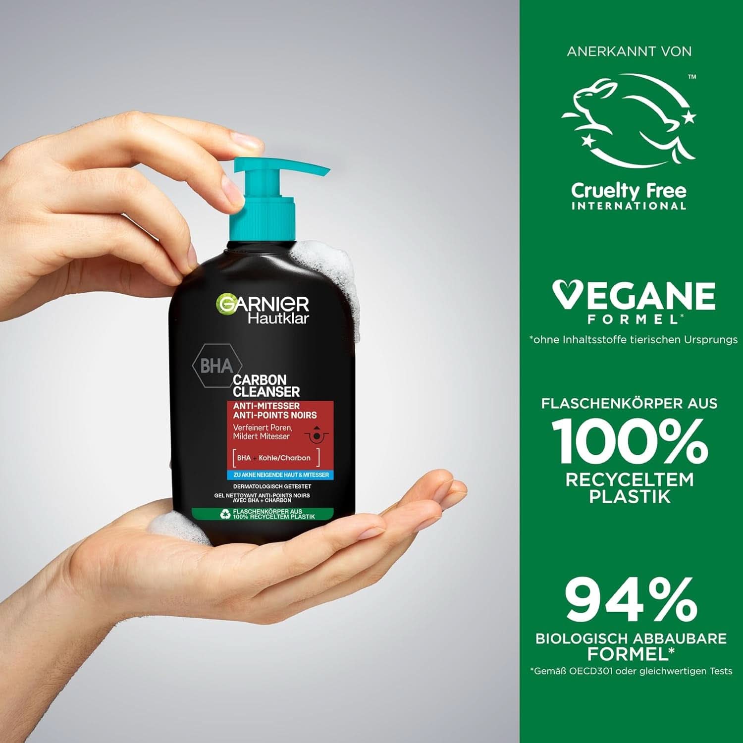 Garnier Charcoal Cleanser Ansigtsrensegel mod hudorme og bumser 250 ml bruser og bad Naty Shop