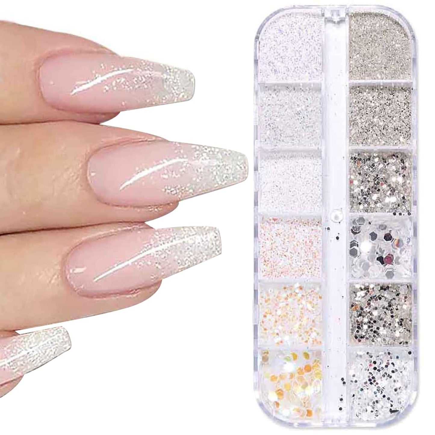 GZSY Nail Art Strasssteine ​​Nagel Perlen Weiß 12Raster Nagel Charms Nageldesign Tilbehør Perle Nail Art