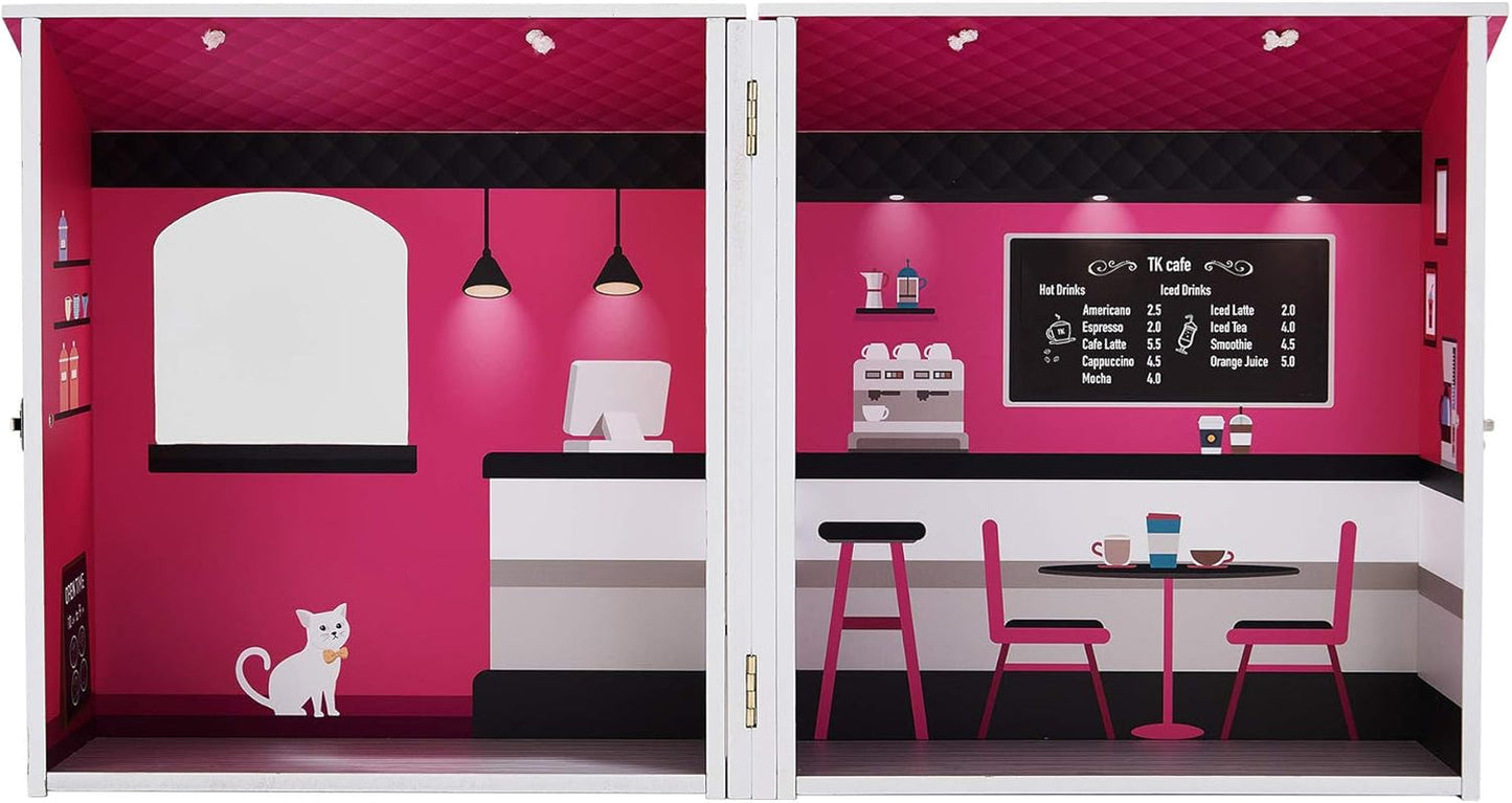 Teamson Kids - Dreamland City Café Dukkehus 30cm - Pink/Hvid/Sort