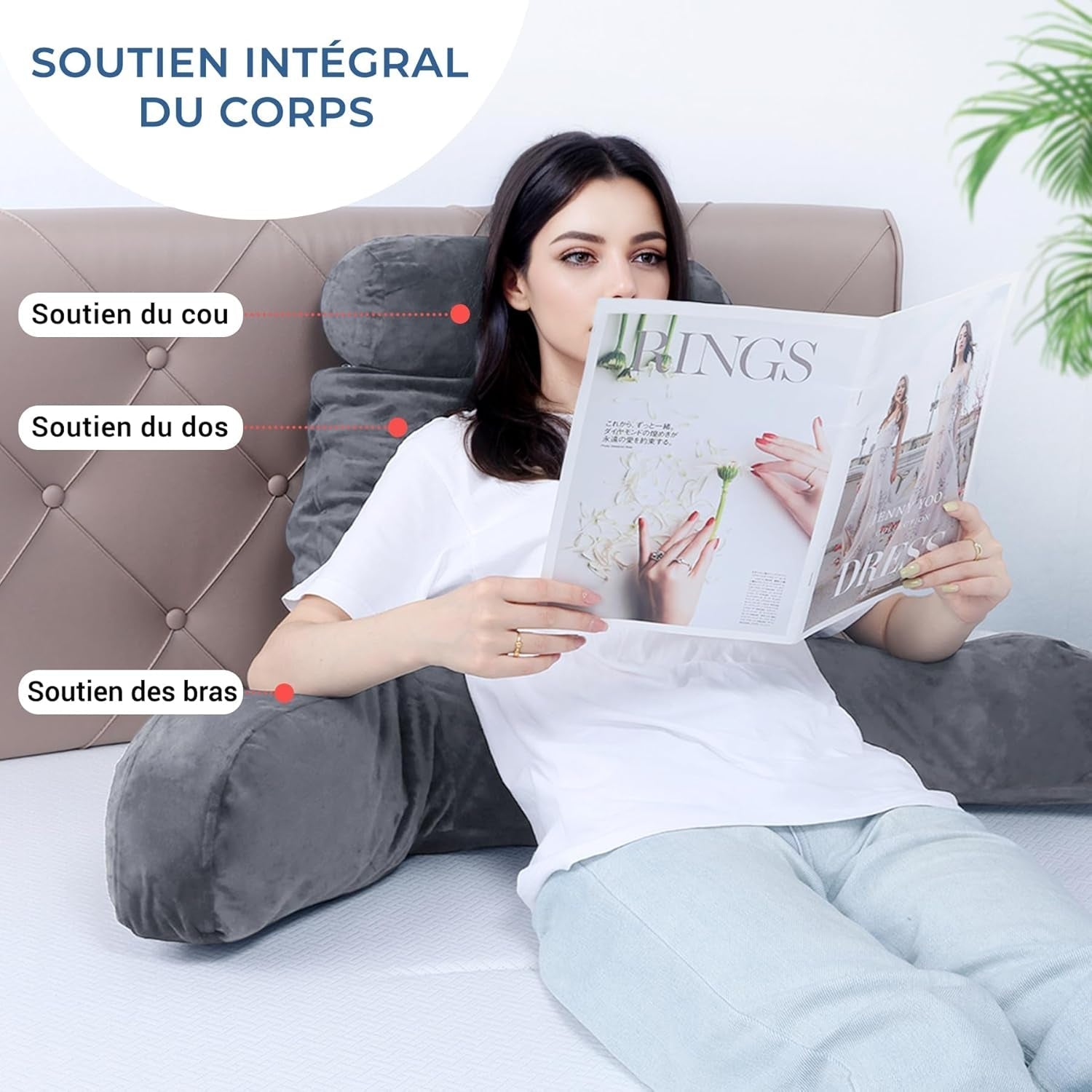 INFANTIA ergonomisk læsepude med armlæn, rygstøtte, stor, grå