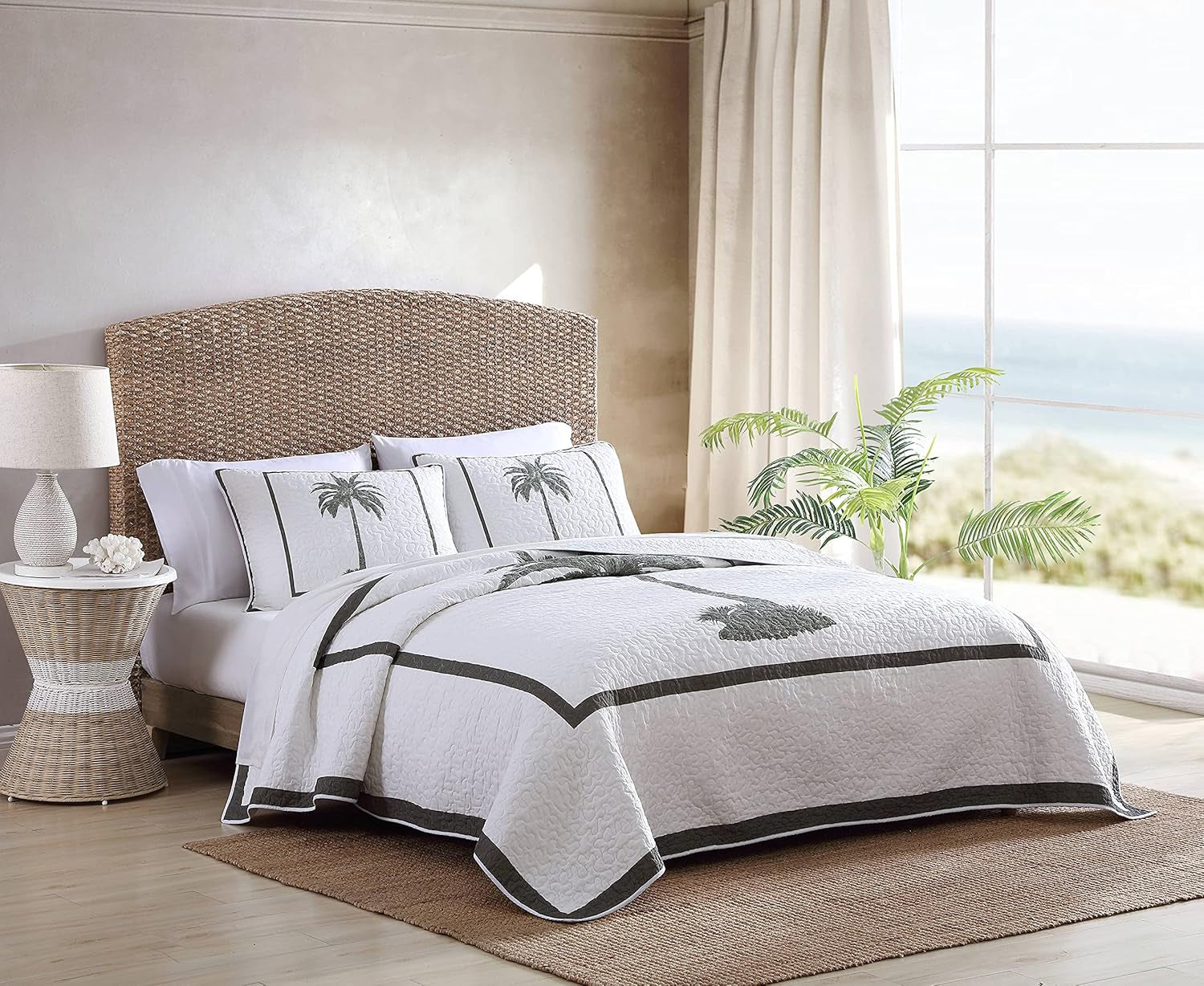 Tommy Bahama Palm Island Collection | Dyne - 100% bomuld, vendbar, blød og åndbar, forvasket for ekstra blødhed, king size seng, grå dyner og dyner Naty Shop
