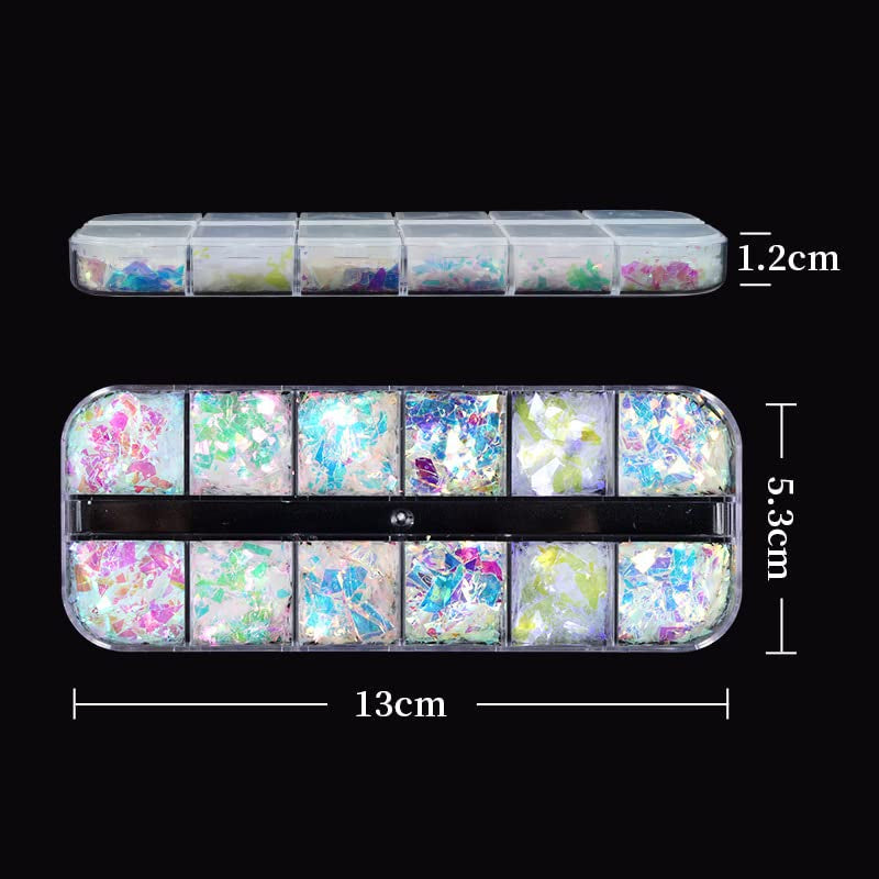 JMEOWIO Nail Glitter 12 Grids Havfrue Negle Art Decoration Accessories Negle Design