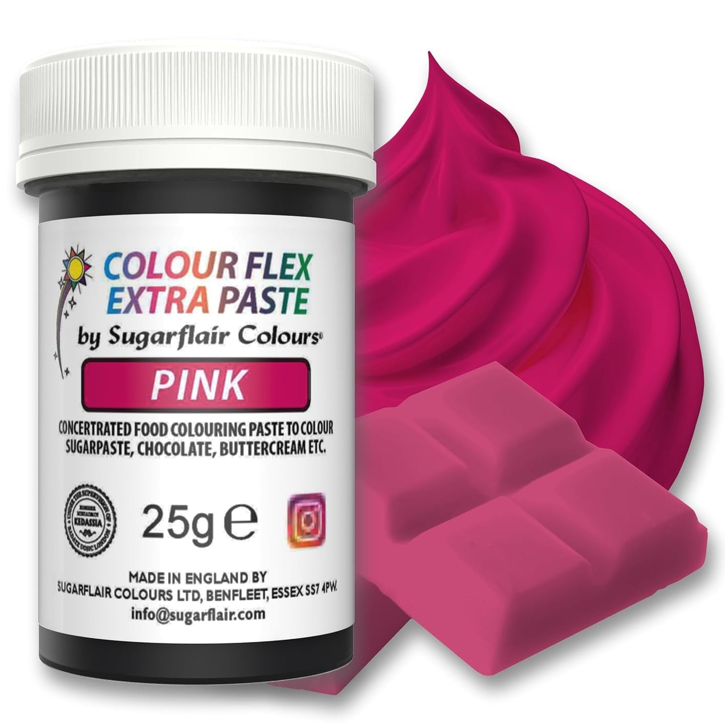 Madfarvepasta Sugarflair Colourflex Extra Pink Paste - Spiselig madfarve til smørcreme, chokolade, sukkerpasta, glasur, fondant, kageblandinger, dej og mere - 25g