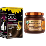 Garnier Olia Hair Color 6.0 Light Brown + True Treasures Repair Treatment (340ml) til beskadiget hår - farvning uden ammoniak, naturlige olier, dækker gråt hår, honning og bivoks, mindre hårbrud Hårfarve Naty Shop Hårfarve + reparationsbehandling