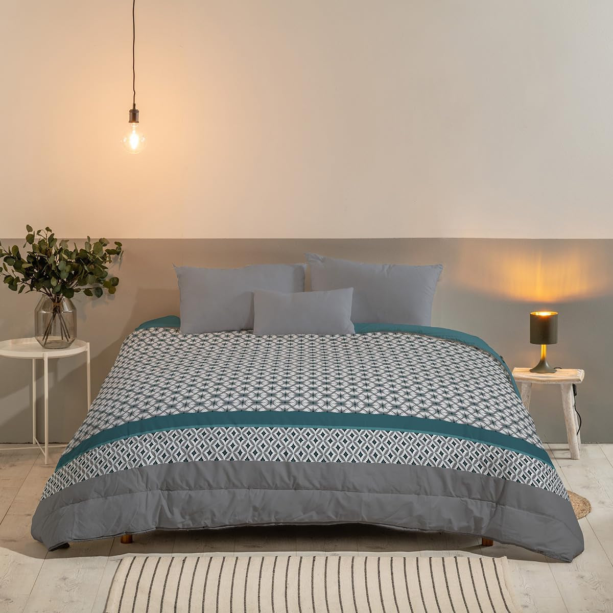 Bleu Câlin Trykt 1 person Hermance dyne, polyester, blå/grå, 140 X 200 Cm Dyner og dyner Naty Shop Blå/grå/hvid 220X240 Cm