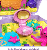 Polly Pocket Opbevaringsboks Muslingeskalstaske med 2 dukker og 1 ubåd Polly Pocket Mermaid Legetøj Age 4+ GNH11