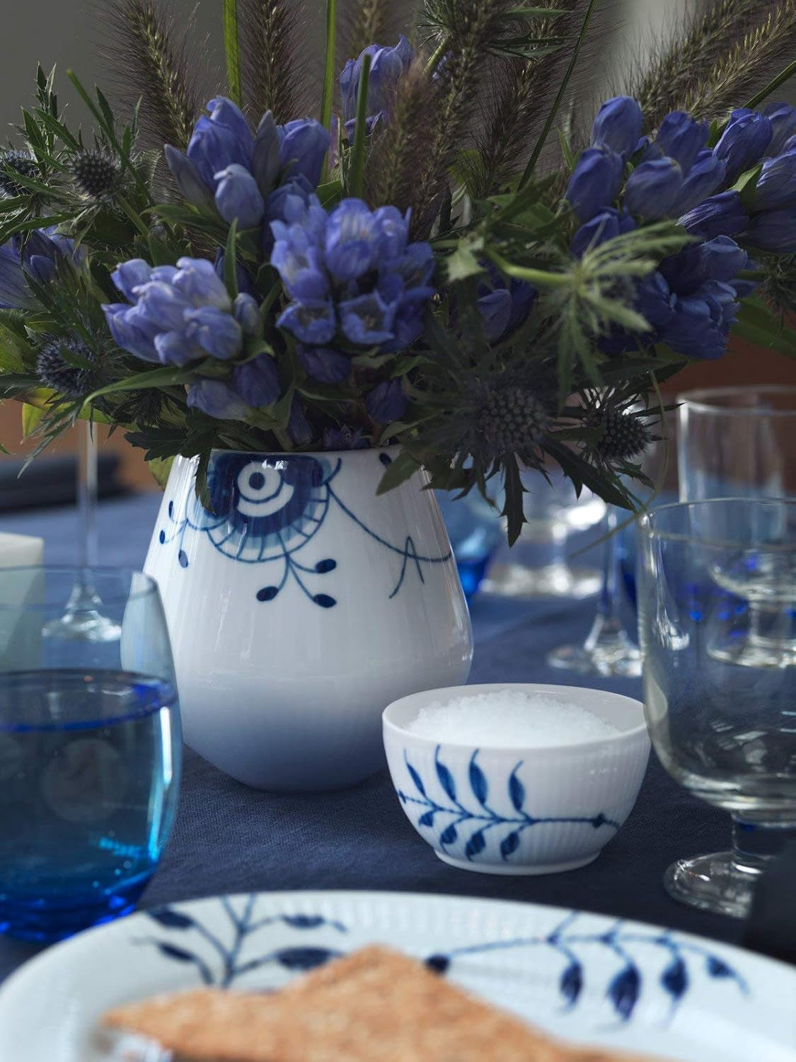 Blå-hvid porcelæn mega askebæger, 10 cl, håndmalet, 1017342