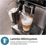 PHILIPS automatisk espressomaskine 3300-serien - 6 drinks, moderne farvetouchskærm, LatteGo mælketilberedningssystem, SilentBrew, 100% keramisk kværn, AquaClean-filter. Sort krom (EP3347/90)