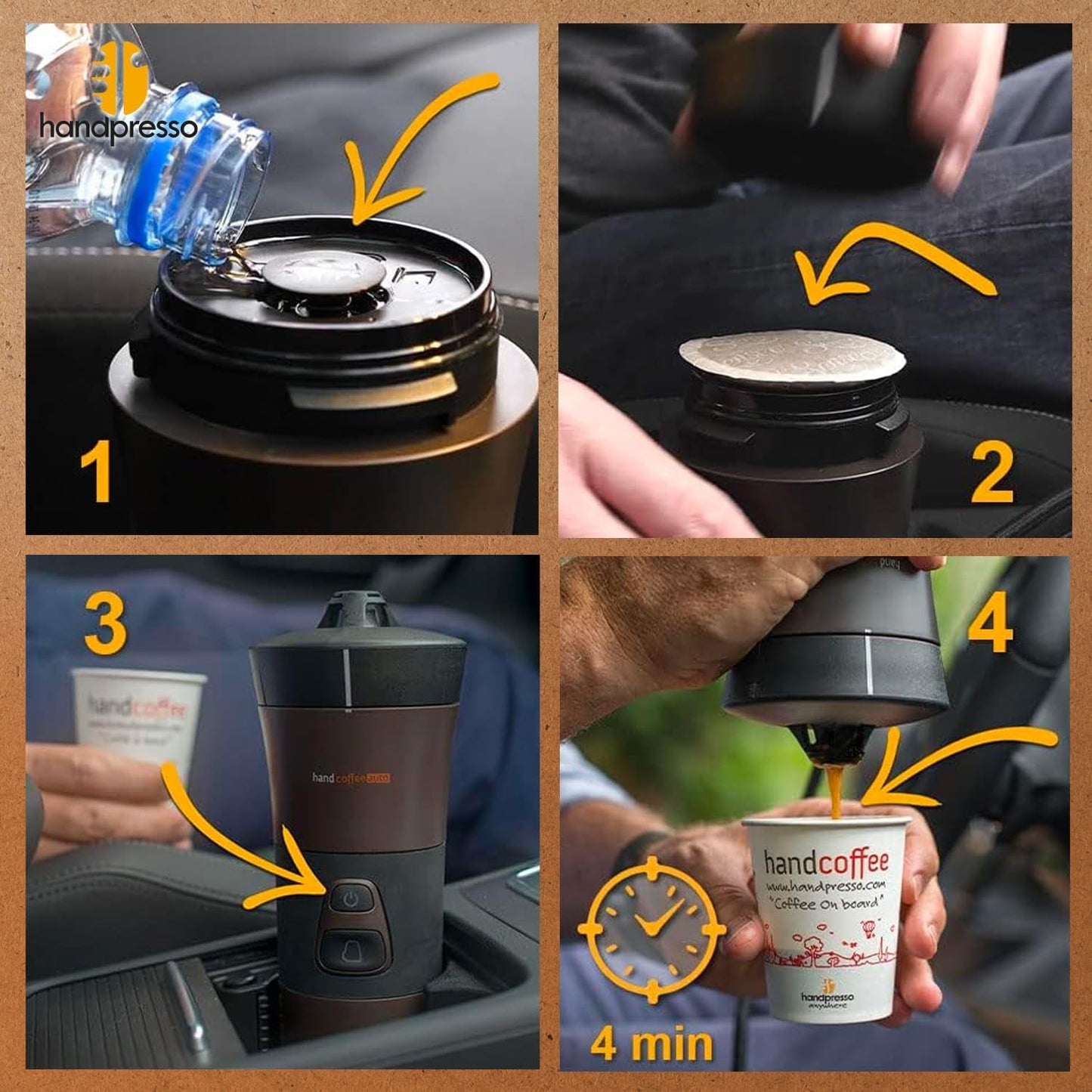 Handpresso - Håndkaffe Auto 21000 | 12V bil espressomaskine - 12 volt espressomaskine til biler | Senseo Pad espressomaskine til biler - 12V rejse espressomaskine | 12 volt espressor til autocampere