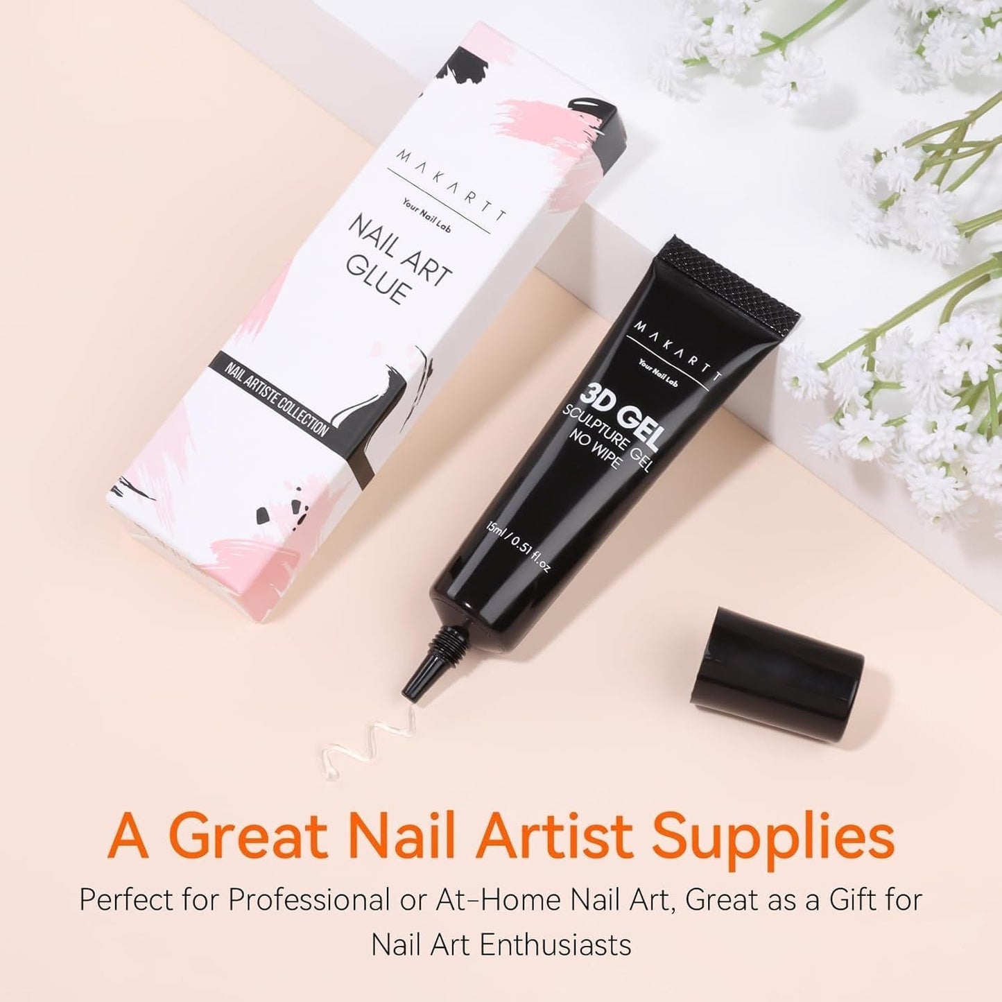 Makartt 3D Nail Art Gel - Rhinestone Glue Gel 15G til Nail Nøgleringe, Multifunktionel Nail Sculpture Gel til DIY Nail Design, Nail Sculpture Nail Modeling at Home (gennemsigtig)